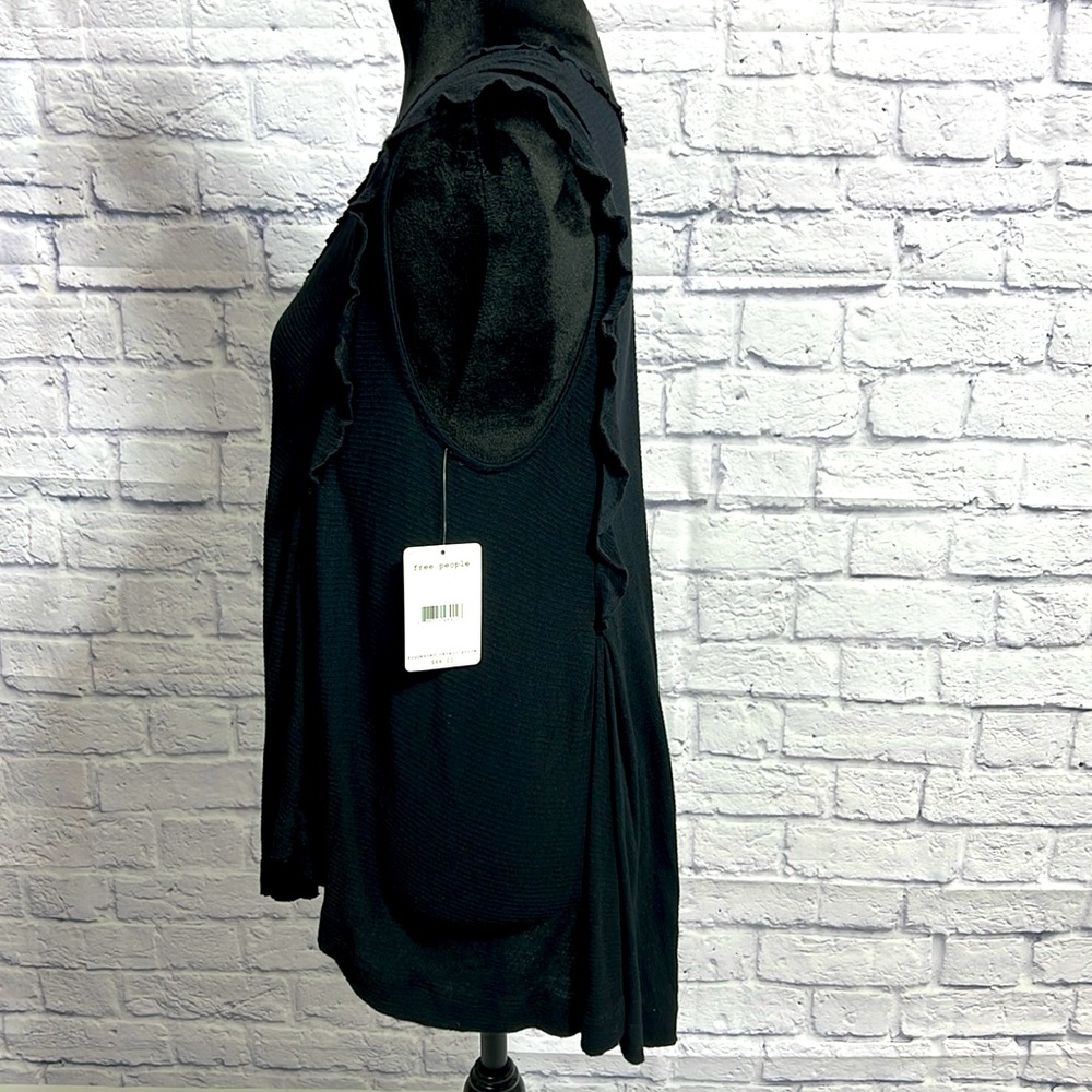 🆕 Free People V-Neck Split-Strap Ruffled Tank - Black - Size Small - Picture 10 of 16